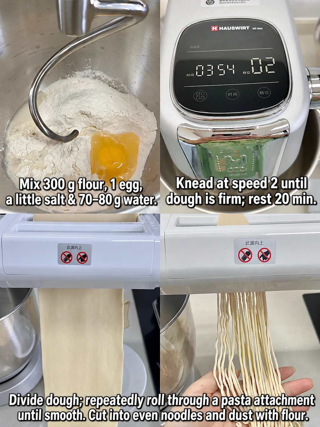 English-captioned photographs showing ingredient preparation and cooking for Braised Pork Rib Soup with Homemade Noodles.
